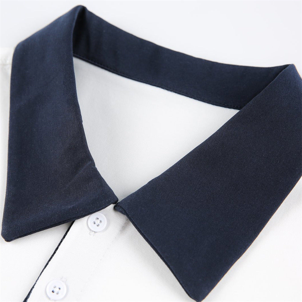 Loose half sleeved polo shirt with navy collar and white body by eprolo