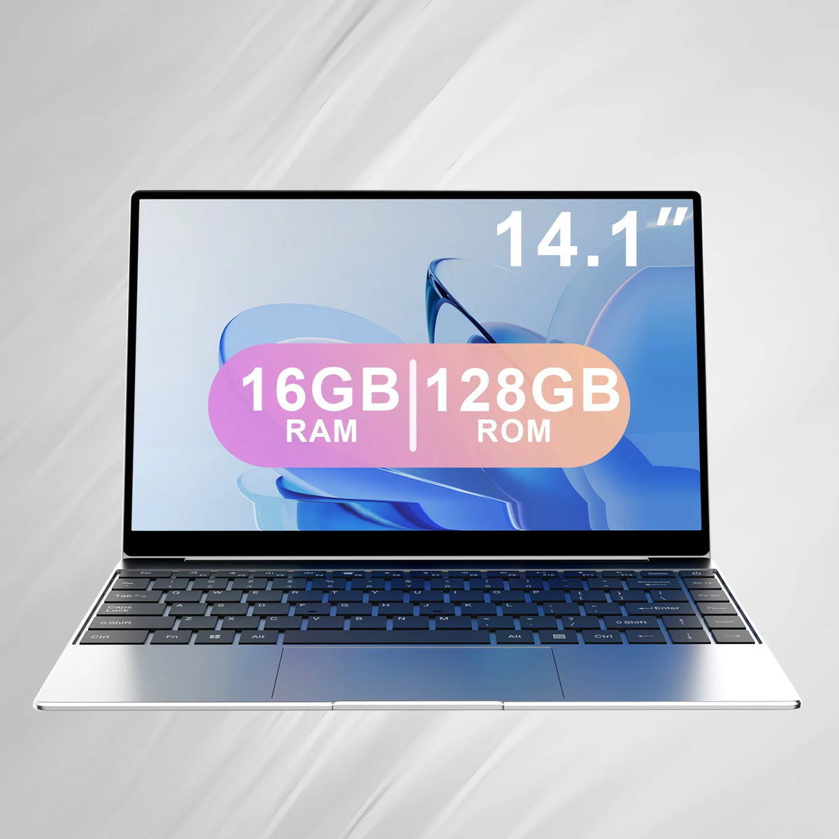 New Ultra Slim Laptop, silver chassis, 16GB RAM and 128GB ROM