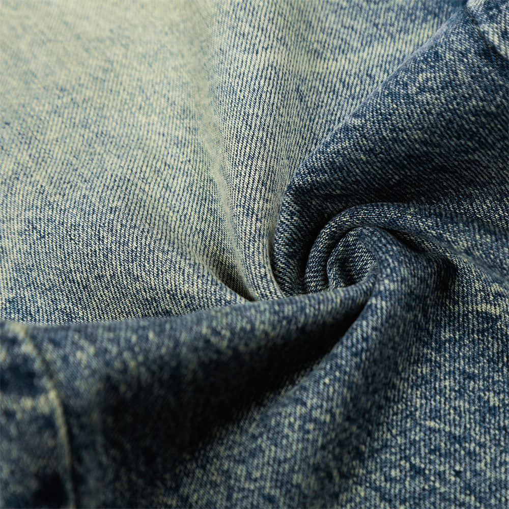 Washed denim straight-leg jeans by eprolo in blue denim fabric with textured weave
