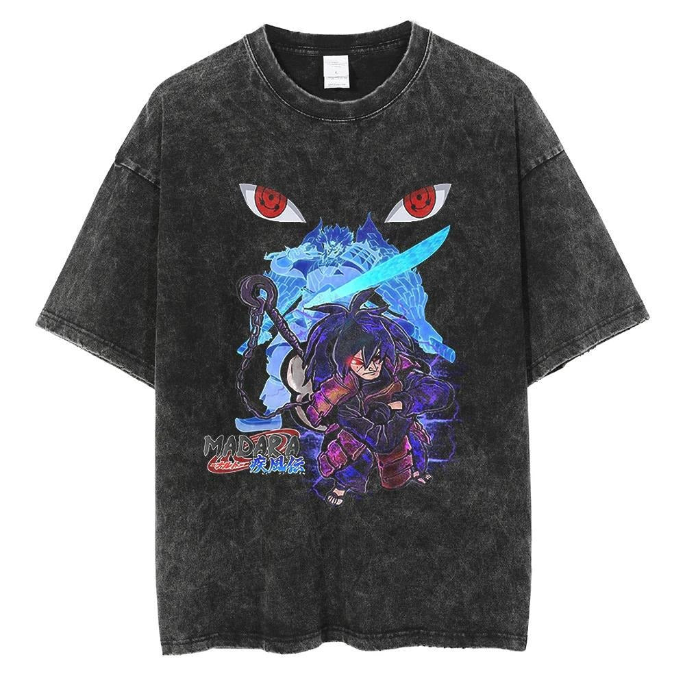 T-shirt motif anime Naruto Harajuku délavé