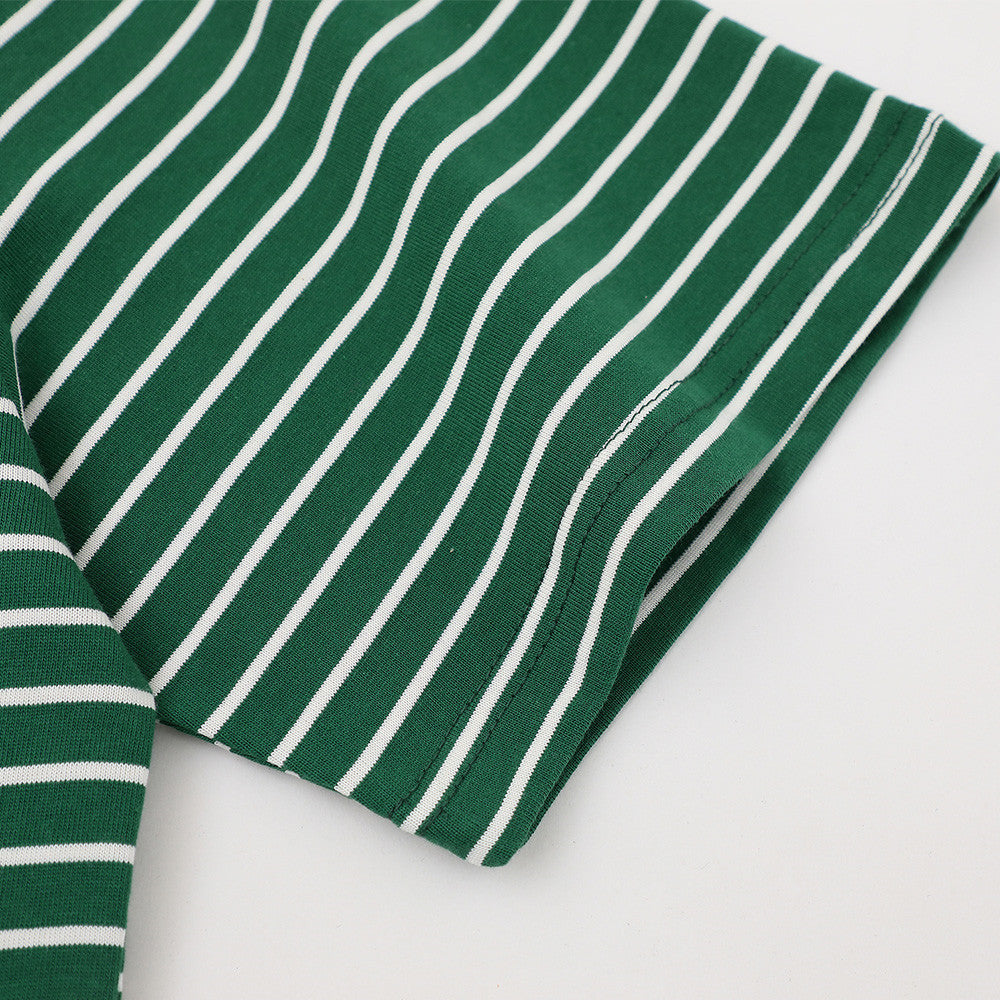 Loose striped short-sleeve t-shirt in green with white vertical stripes, eprolo brand