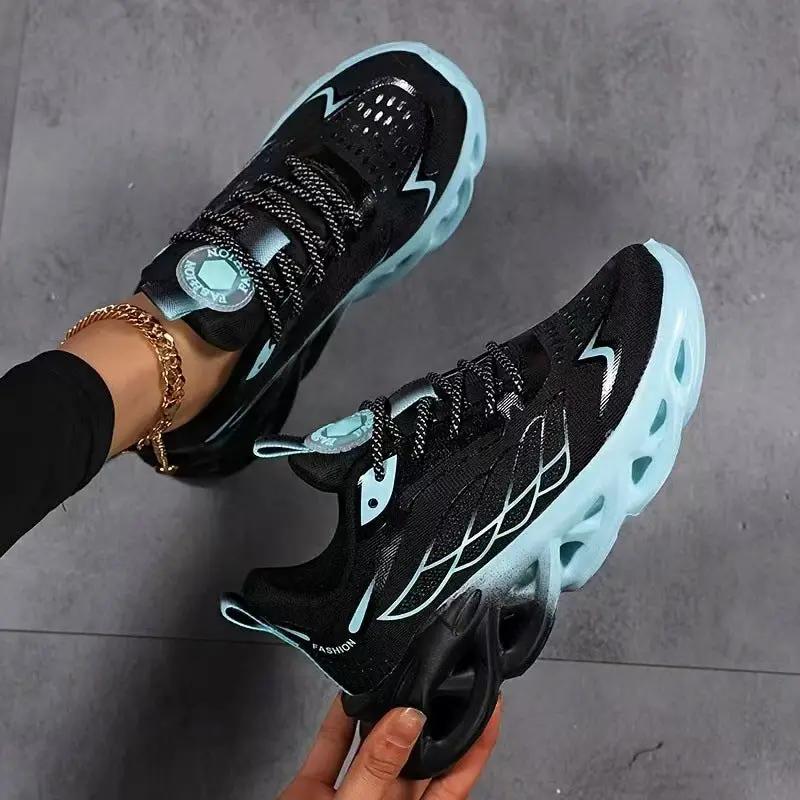 AeroStride Lightweight Running Shoes by eprolo, breathable mesh pair in black with teal outsole