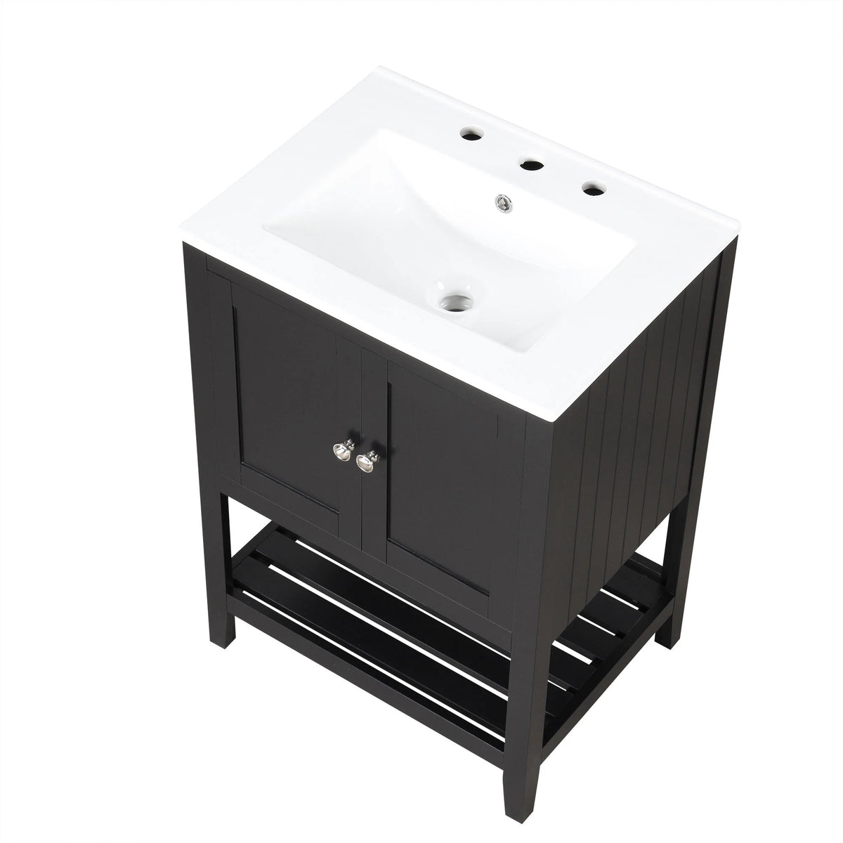 24" Black Modern Sleek Bathroom Vanity Elegant Ceramic Sink with Solid Wood Frame Open Style Shelf by eprolo