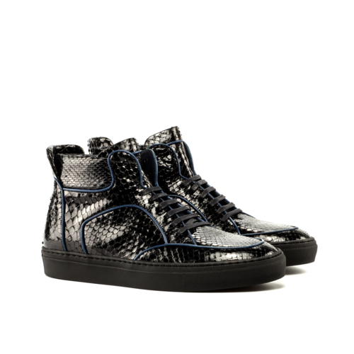 Dtown Python high-top sneakers pair, snakeskin-textured black/gray with blue trim, PrimeCanada.Store