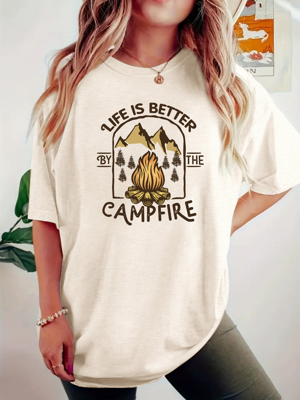 T-shirt de camping imprimé à manches courtes