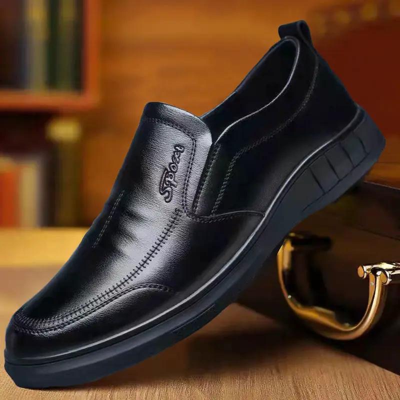 HeritageCraft Mens Leather Loafers by eprolo, black leather slip-on with premium support sole