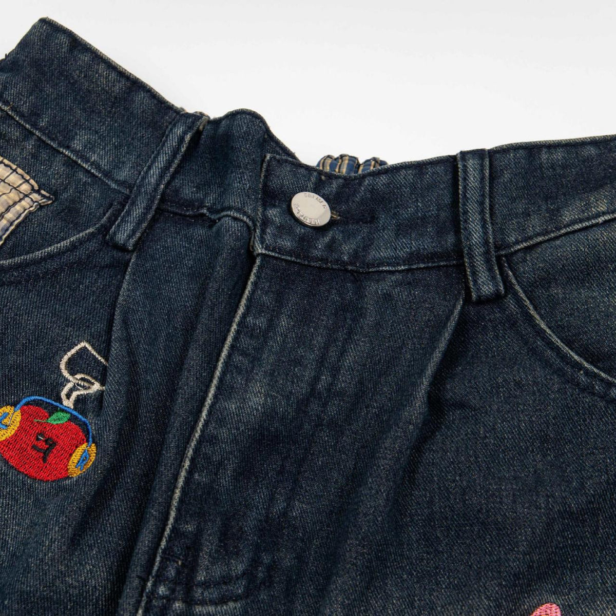 Embroidered Ins Jeans with Patchwork by eprolo; dark blue denim with colorful patches