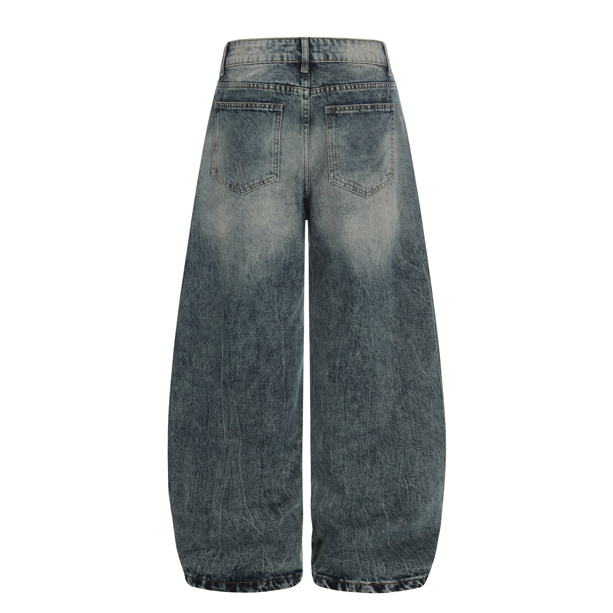 Distressed cat-whisker wide-leg jeans by eprolo, blue denim with faded wash and back pockets