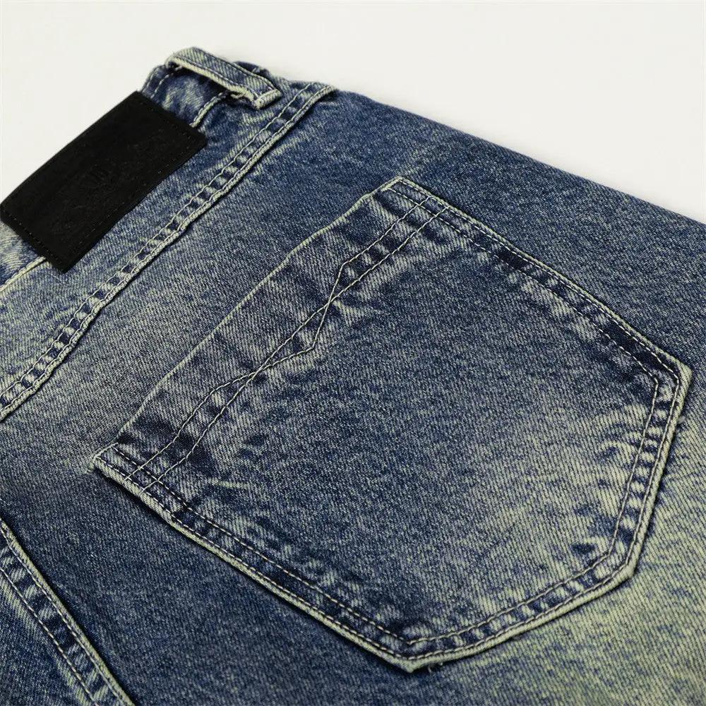 White wash color-block straight wide-leg denim jeans by eprolo; back pocket with contrast stitching detail