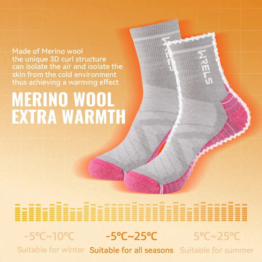 WRELS Merino Wool Socks, gray with pink toes, 1 pair