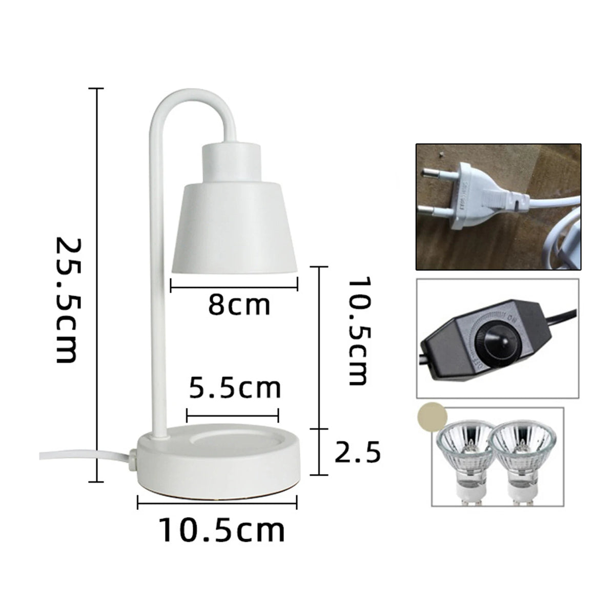 White candle warmer lamp for decoration, bedside table lamp with cord