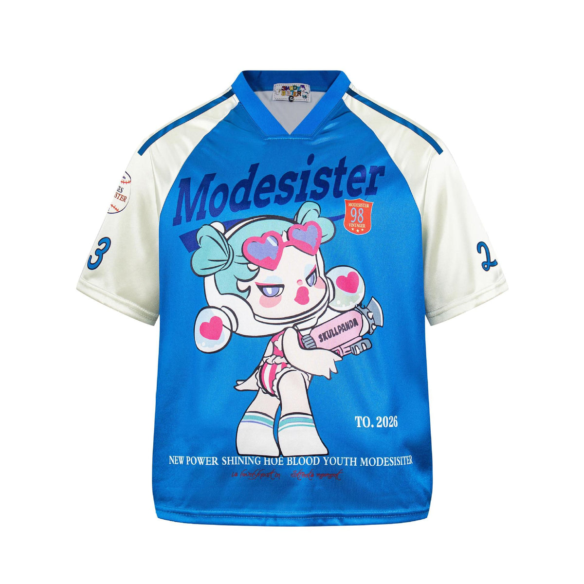 Cartoon character printed short-sleeve T-shirt, blue body with white sleeves, eprolo brand