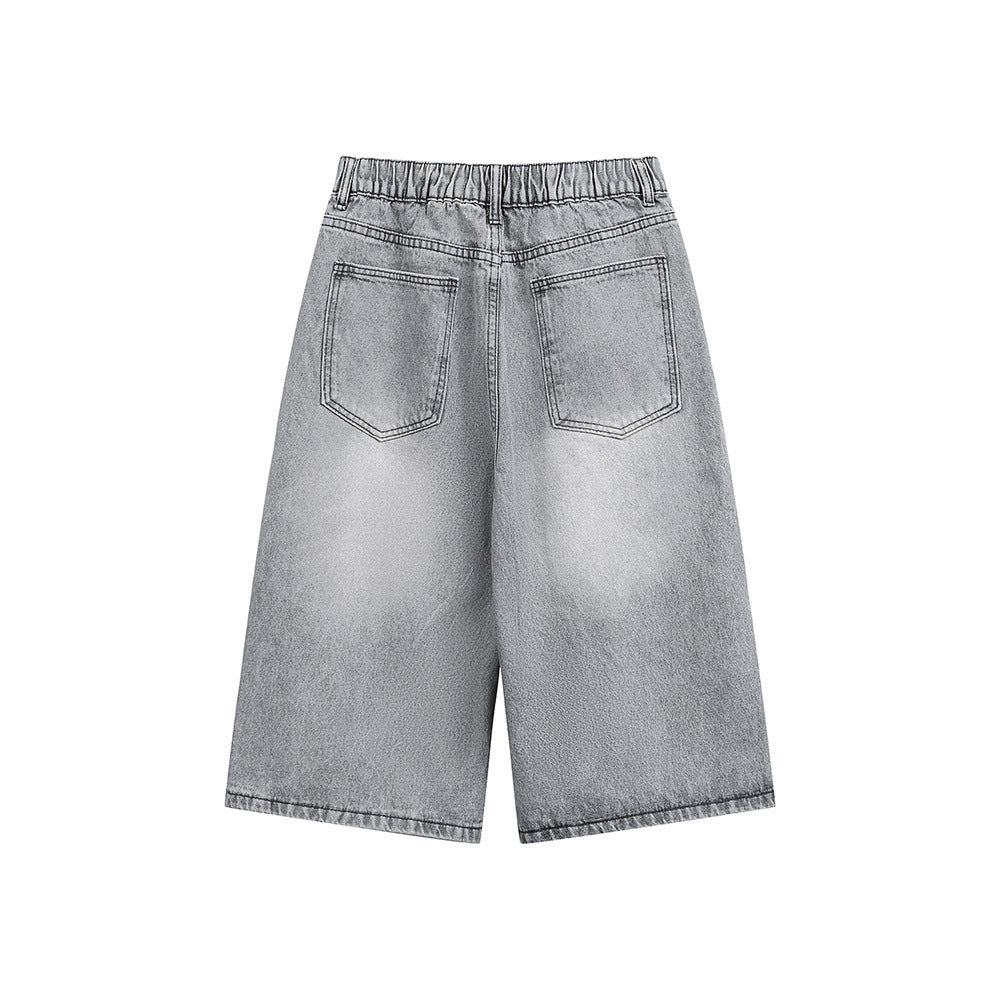 Make vintage washed denim cropped pants by eprolo, street fashion jeans with elastic waistband and back pockets