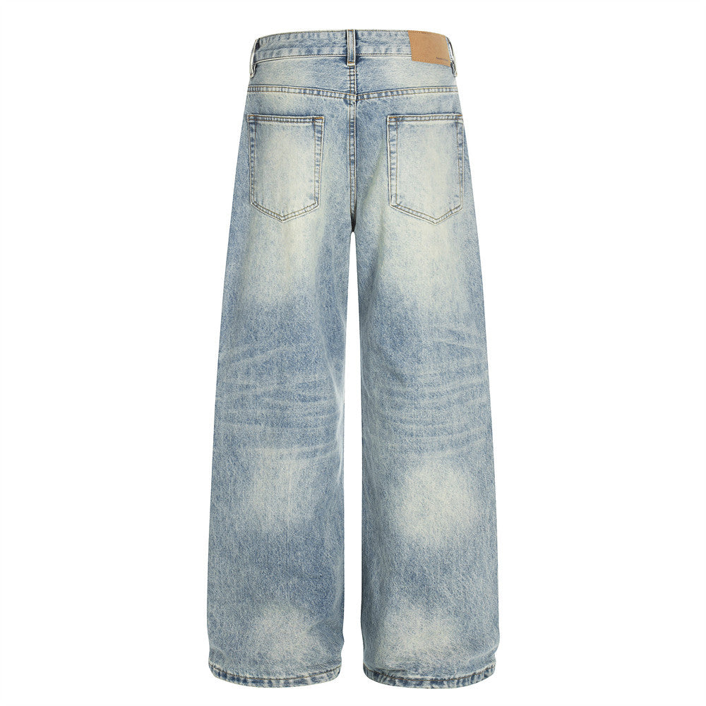 Polish White Washed Denim Pants by eprolo; back view, light-wash denim, wide-leg