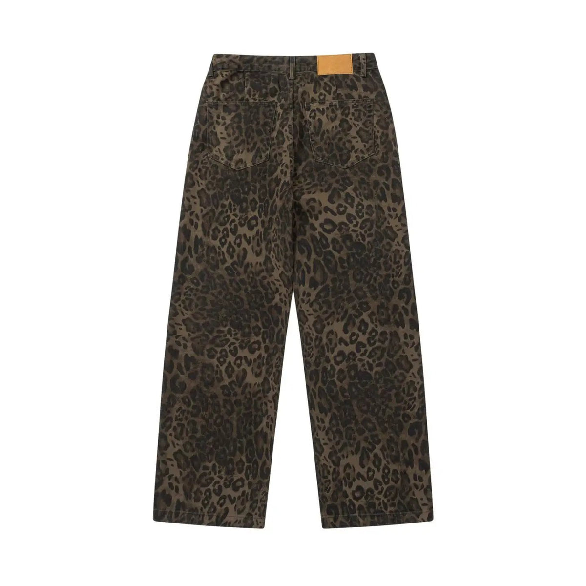 Leopard print straight-leg mid-rise pants, washed casual style, by eprolo
