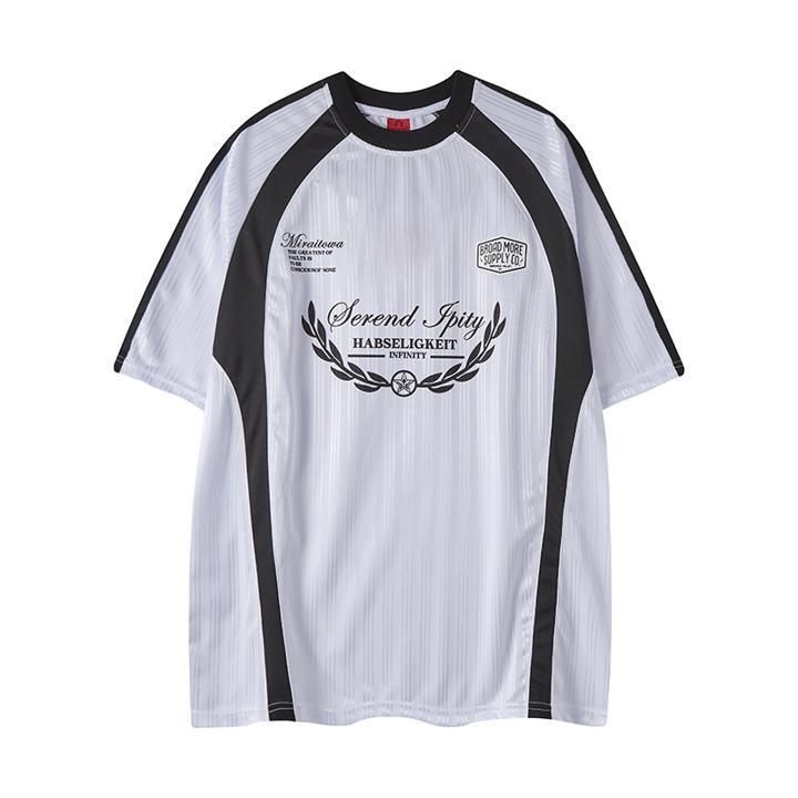 eprolo contrast striped sports short-sleeve T-shirt, white with black side panels