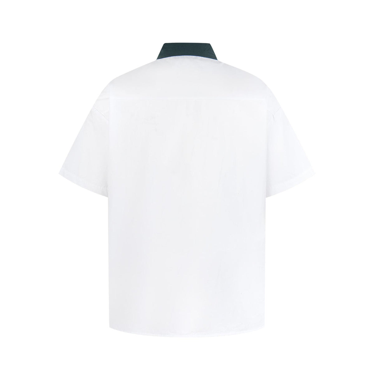 Spotted puppy cat embroidered short-sleeve pet shirt, white with dark collar, back view