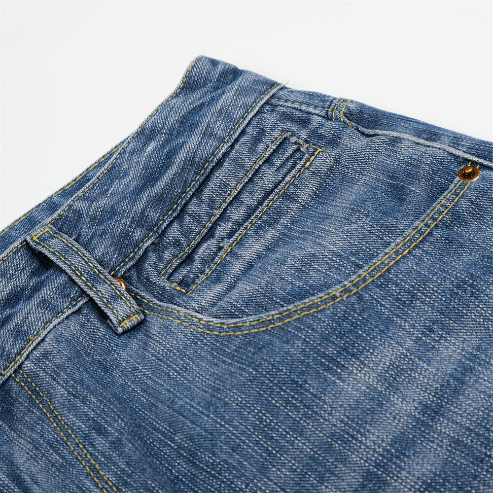 Make vintage denim cropped pants blue denim jeans with belt loop and small front pocket