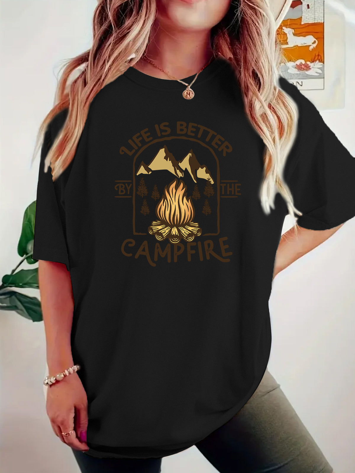 T-shirt de camping imprimé à manches courtes