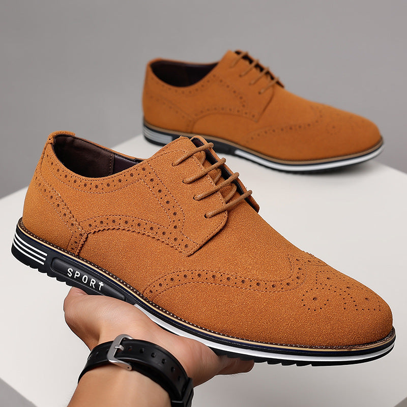 Harrington carved leather flats in tan with brogue detailing and a distinct white sole (2 shown)