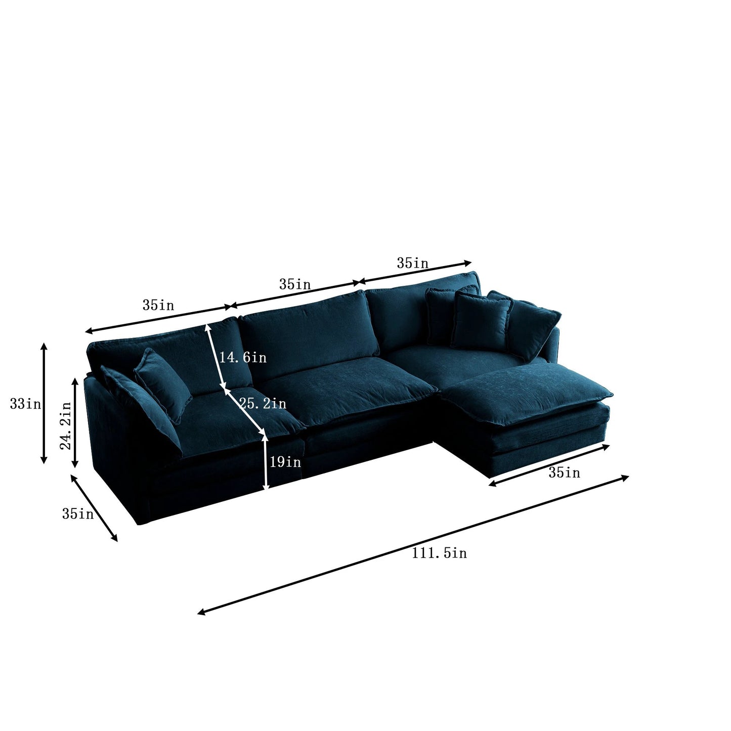 Free Combination Comfy Upholstery Modular Oversized L Shaped Sectional Sofa With Reversible Ottoman, Blue Chenille by eprolo