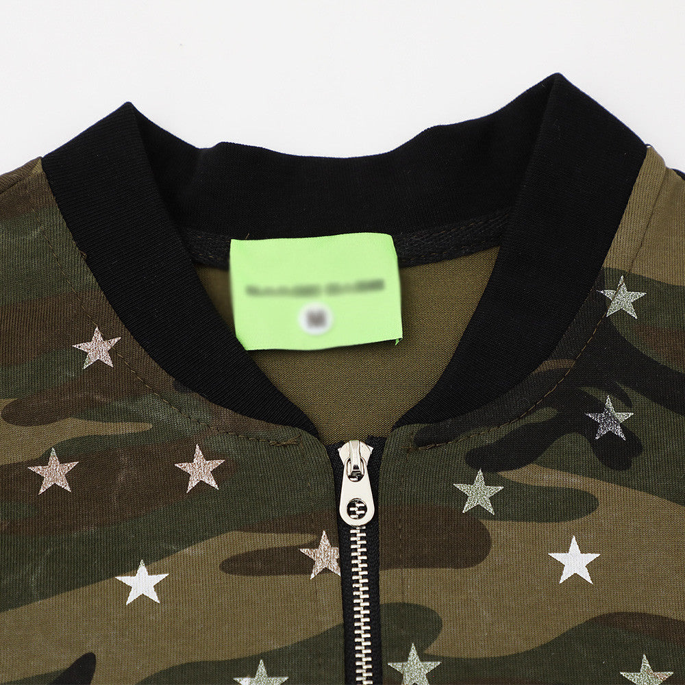 Full printed star camouflage short-sleeve shirt with black collar