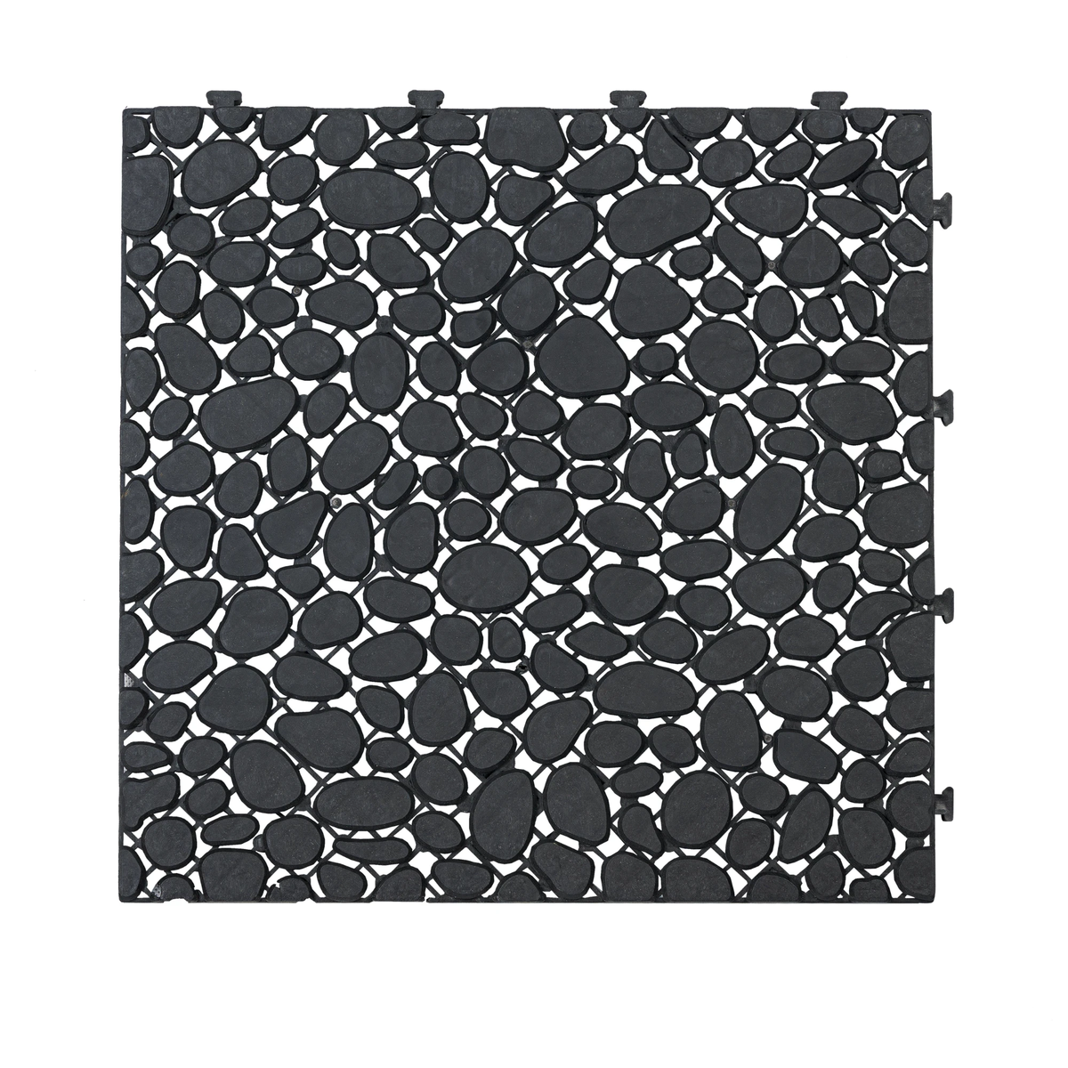 12 x 12 inch black interlocking deck tiles, plastic waterproofing, pebble pattern, pack of 12 by eprolo