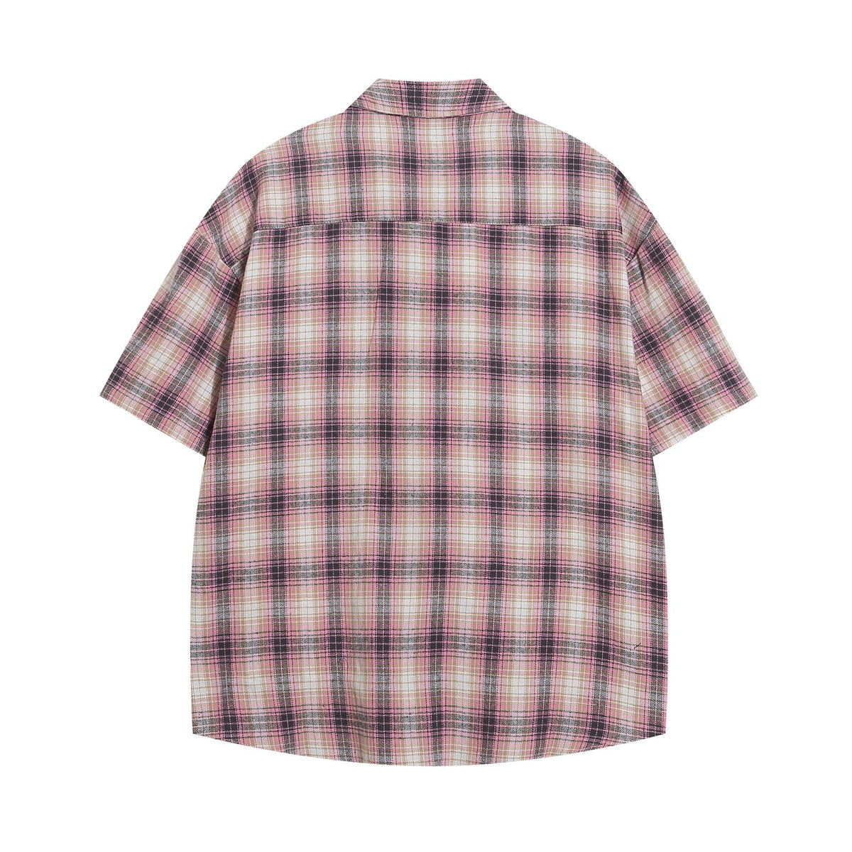 eprolo embroidered pink plaid short-sleeve shirt for casual wear