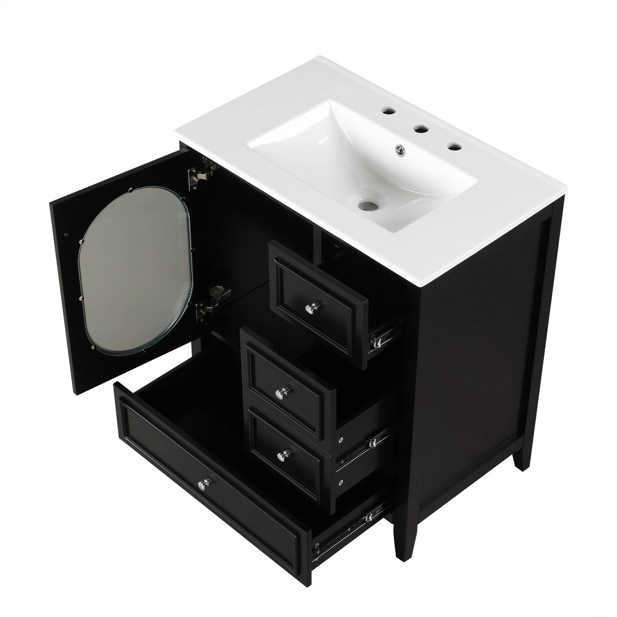 30" Bathroom Vanity with Sink, Bathroom Vanity Cabinet with Three Drawers and Door by eprolo
