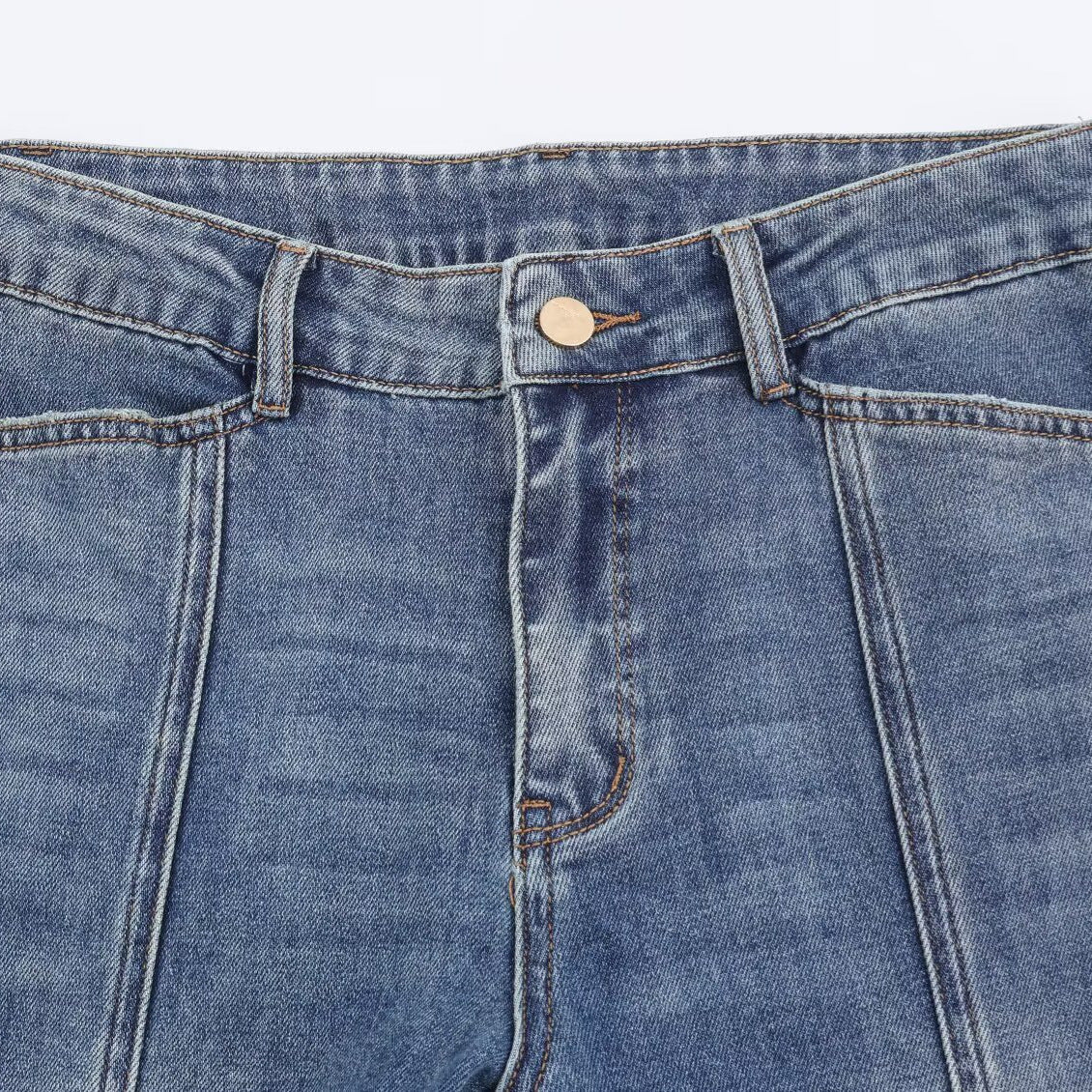Mid waist flared jeans for women, blue denim by eprolo with metal button