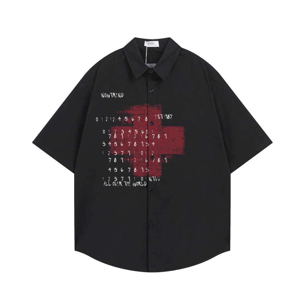Cross-printed short-sleeve shirt by eprolo in black with red cross graphic and white text across front