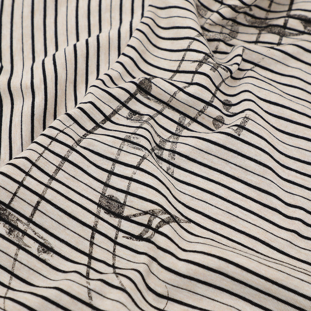 Striped short-sleeve polo shirt by eprolo; beige base with black stripes, street fashion