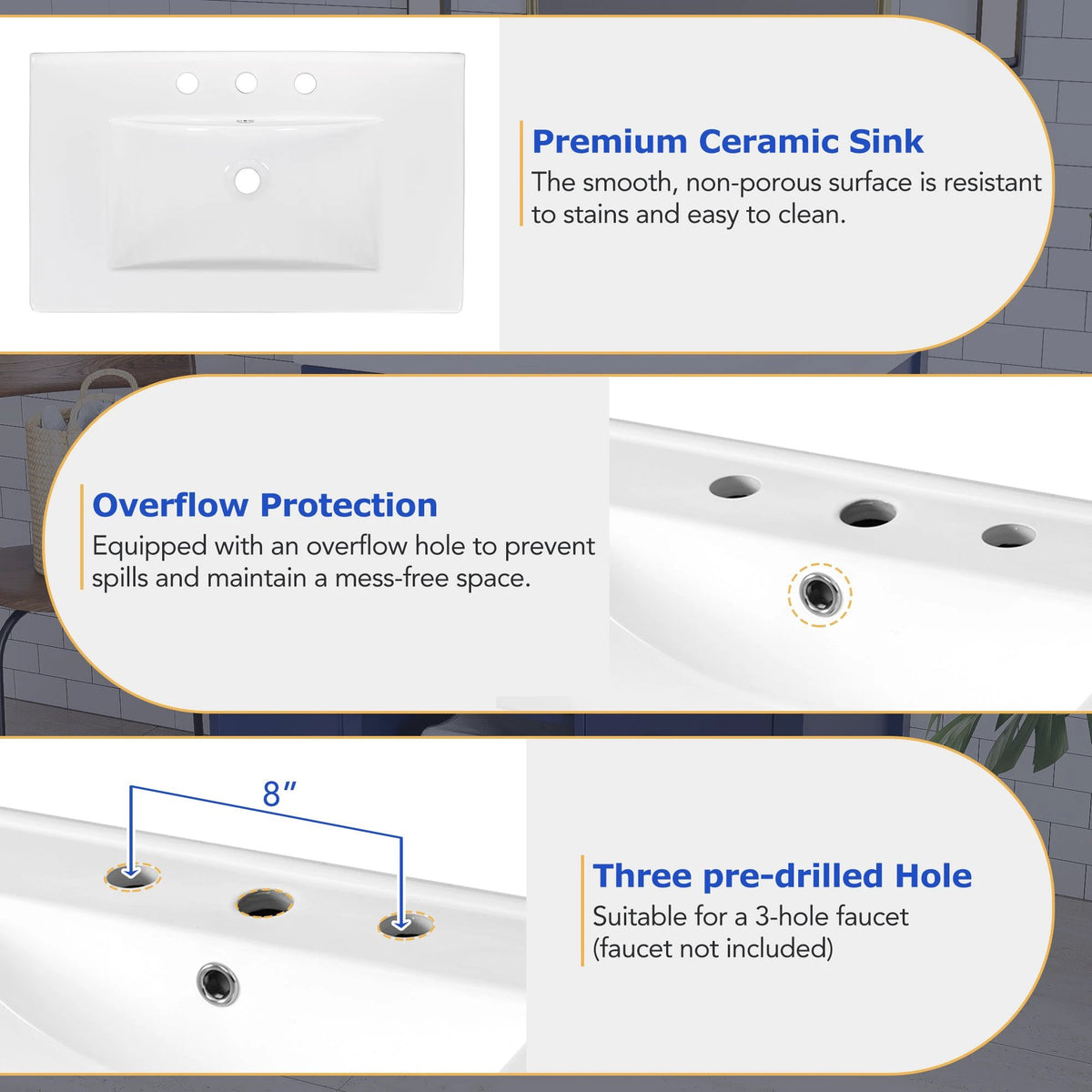 30-Inch Blue Bathroom Vanity with Ceramic Sink and Ample Storage - Ideal Choice for Small Bathrooms by eprolo
