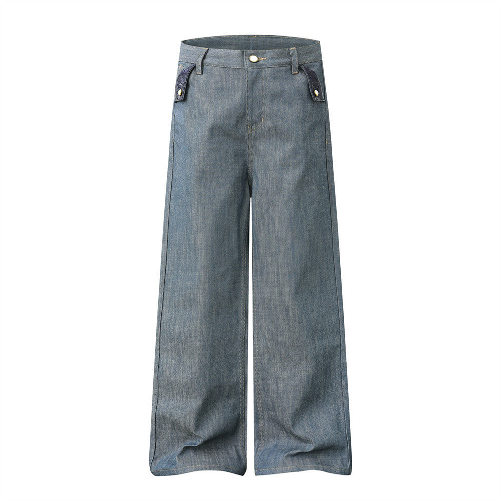 Make old wide leg jeans in blue denim, street fashion style