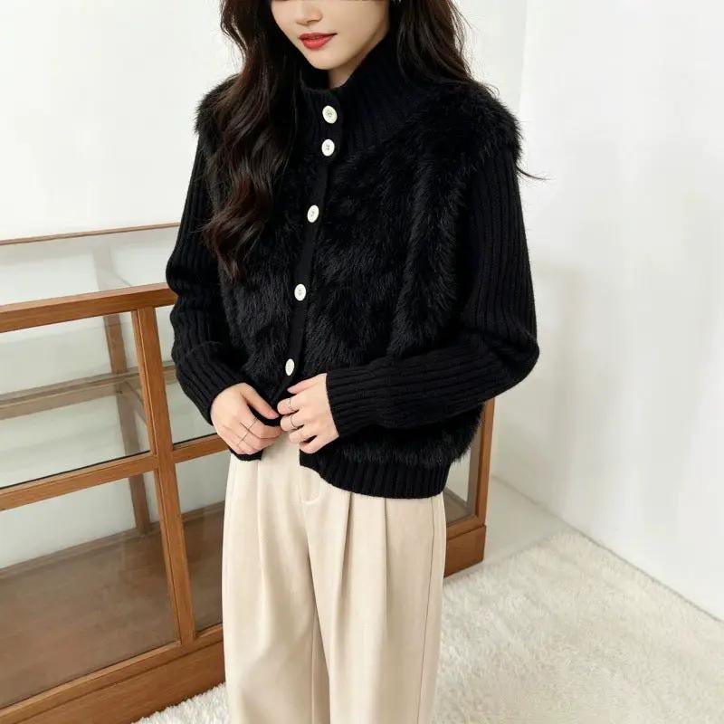 Sweater by eprolo: black stand-up collar, single-breasted knit top