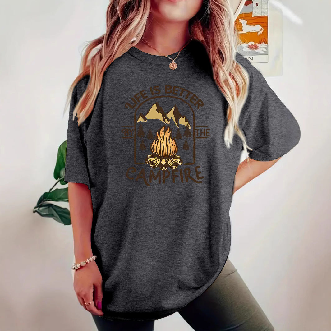 T-shirt de camping imprimé à manches courtes