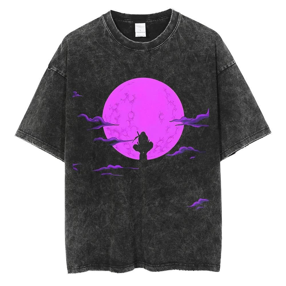 T-shirt motif anime Naruto Harajuku délavé