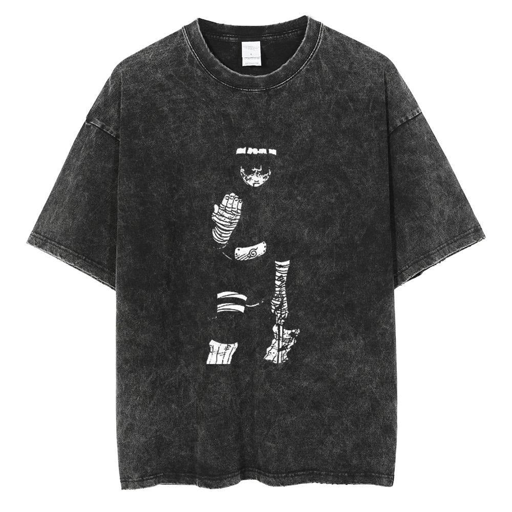 T-shirt motif anime Naruto Harajuku délavé