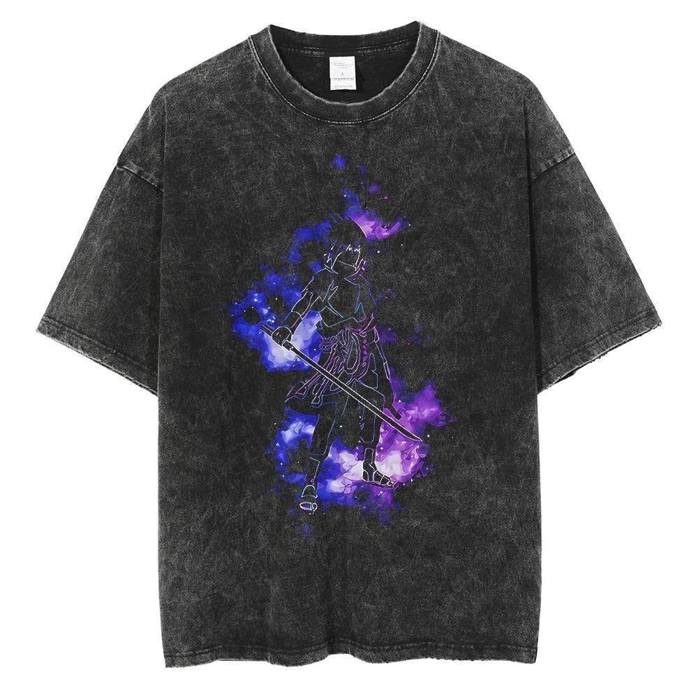 T-shirt motif anime Naruto Harajuku délavé