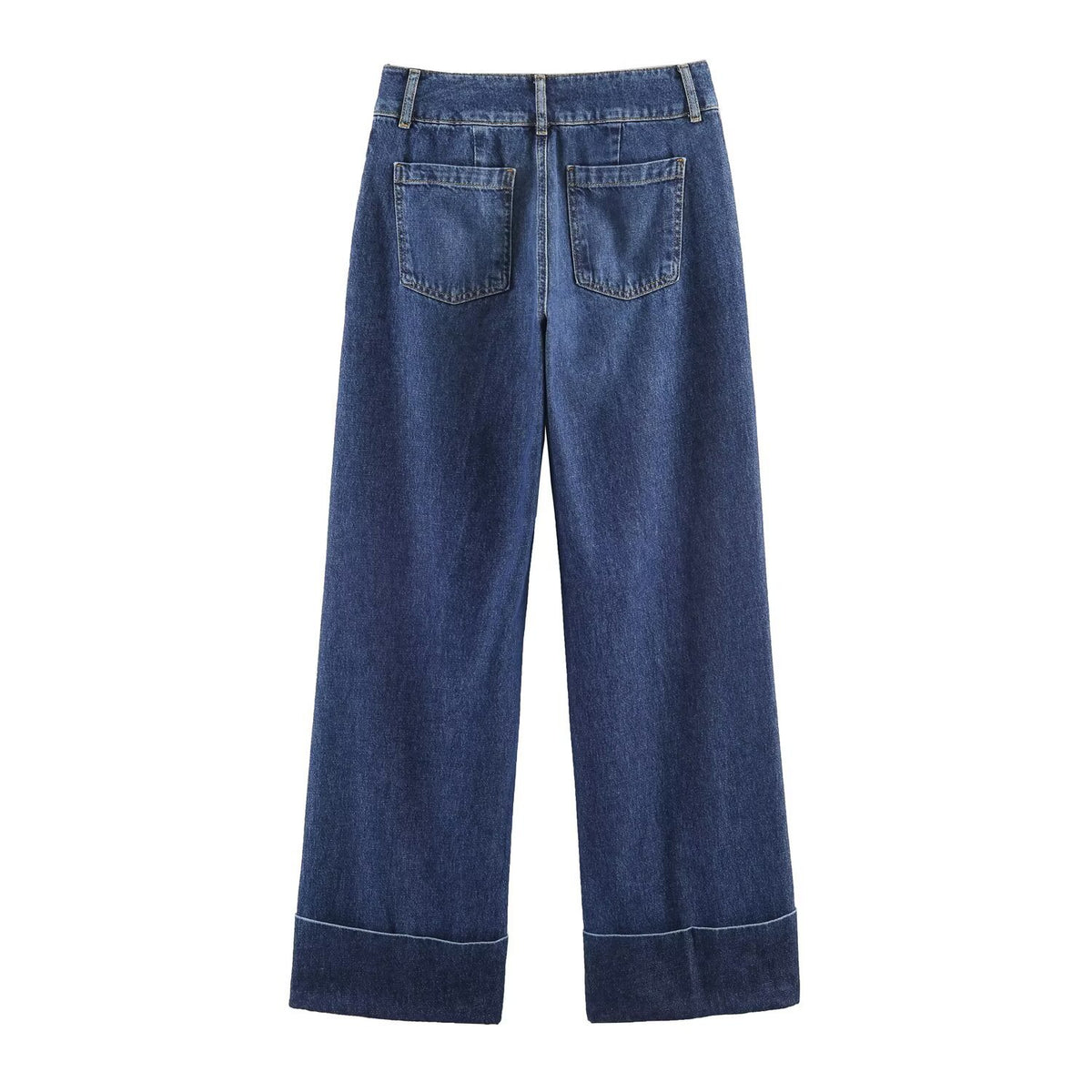 Straight tube loose low waist rolled hem jeans by eprolo, blue polyester fabric