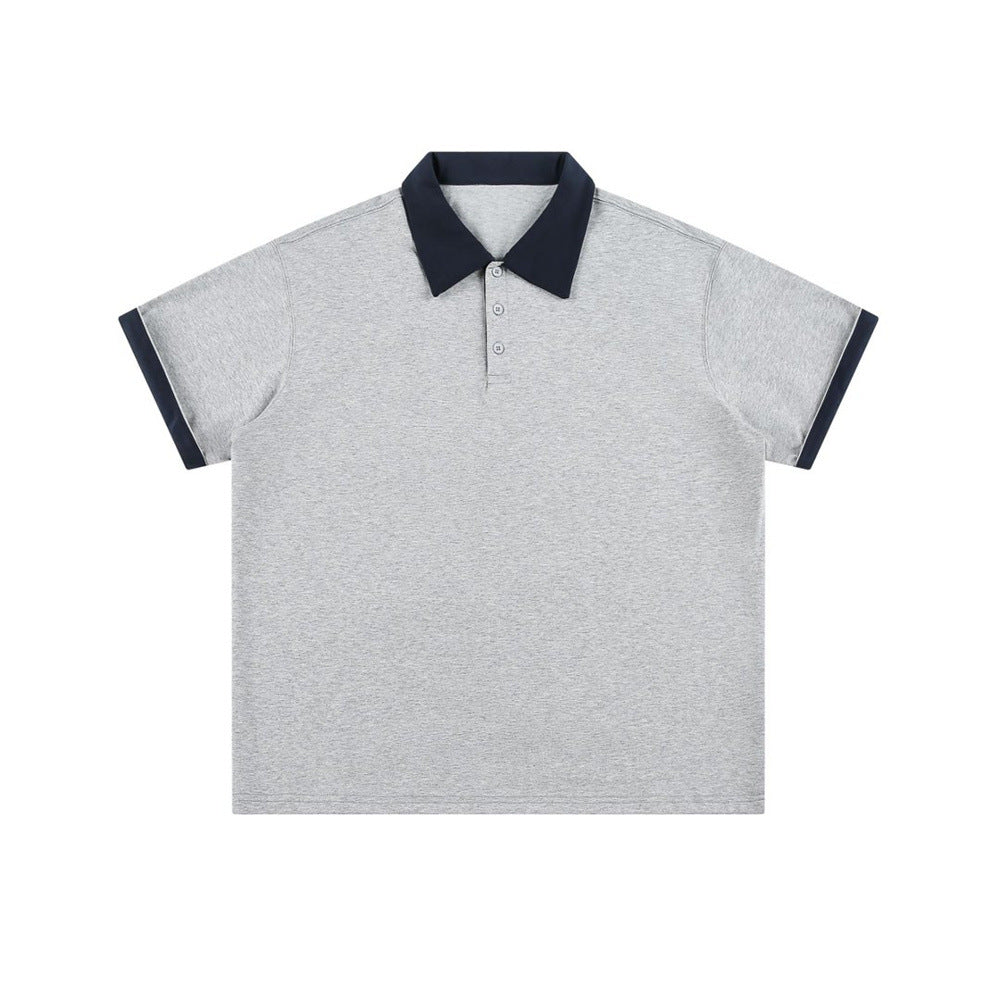 Loose half sleeved polo shirt in grey with navy collar and cuffs by eprolo