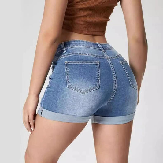 Short en jean décontracté pour femme, taille haute, confortable, amincissant, coupe droite