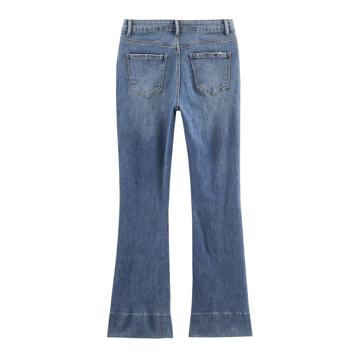 Mid waist flared jeans for women in blue denim with back pockets