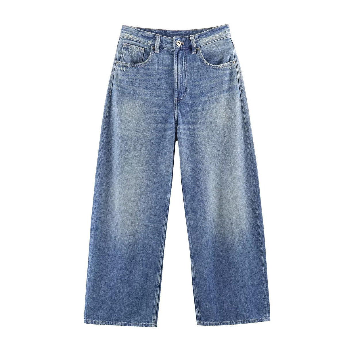 High-waisted wide-leg jeans in blue denim by eprolo with front pockets.