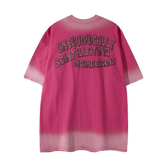 Gradient spray painted cartoon short sleeved T-shirt