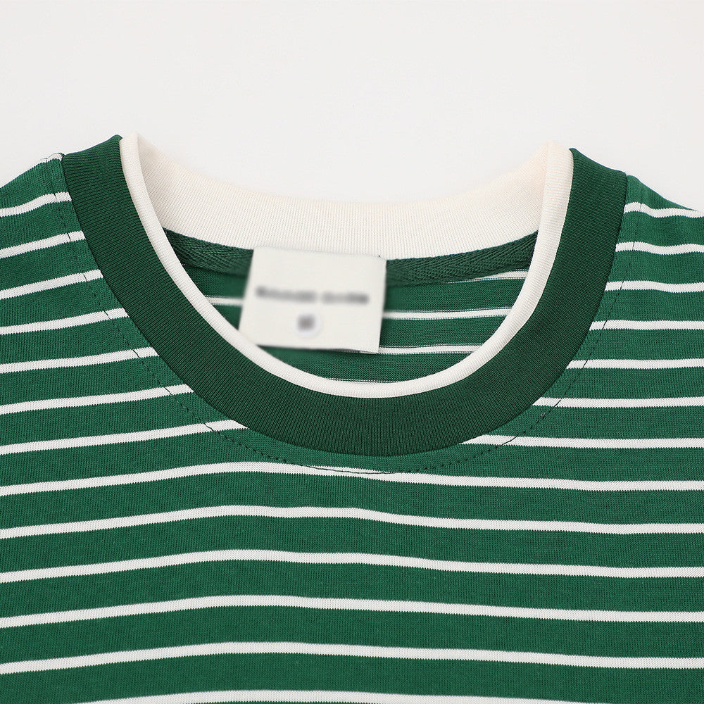 Loose striped short-sleeve T-shirt by eprolo in green and white, street-fashion style