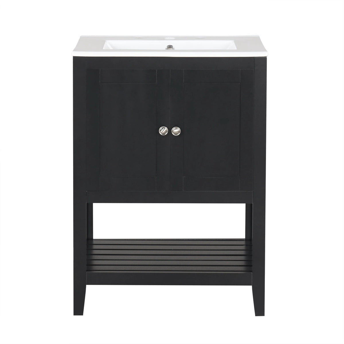 24" Black Modern Sleek Bathroom Vanity Elegant Ceramic Sink with Solid Wood Frame Open Style Shelf by eprolo