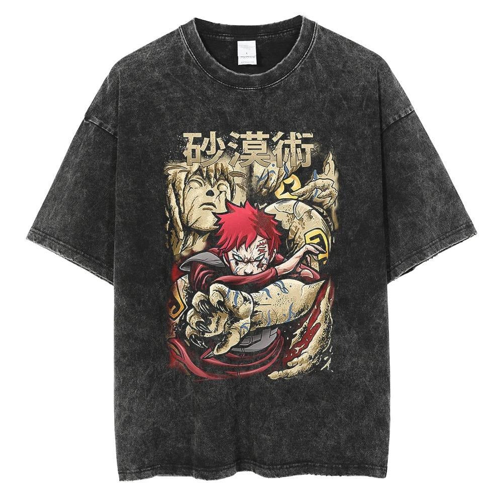T-shirt motif anime Naruto Harajuku délavé