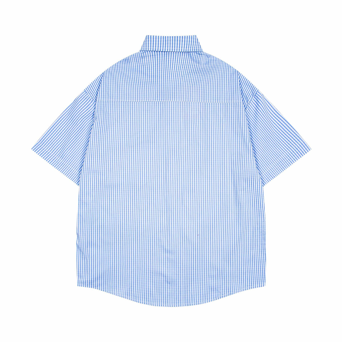Dog graffiti striped short-sleeve pet shirt in blue and white.
