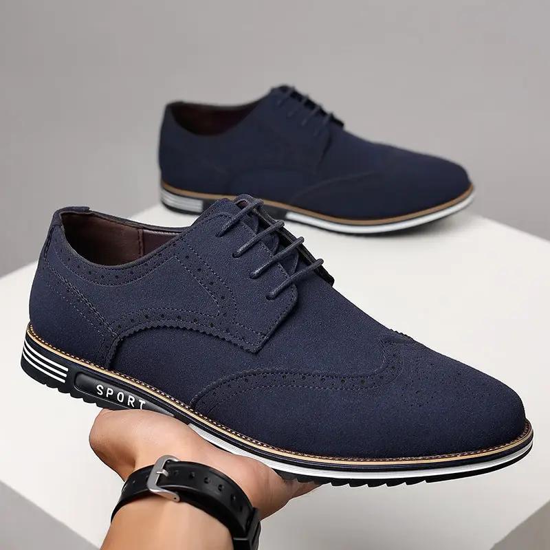 Harrington leather flats by eprolo with carved detailing and distinct white sole in navy blue